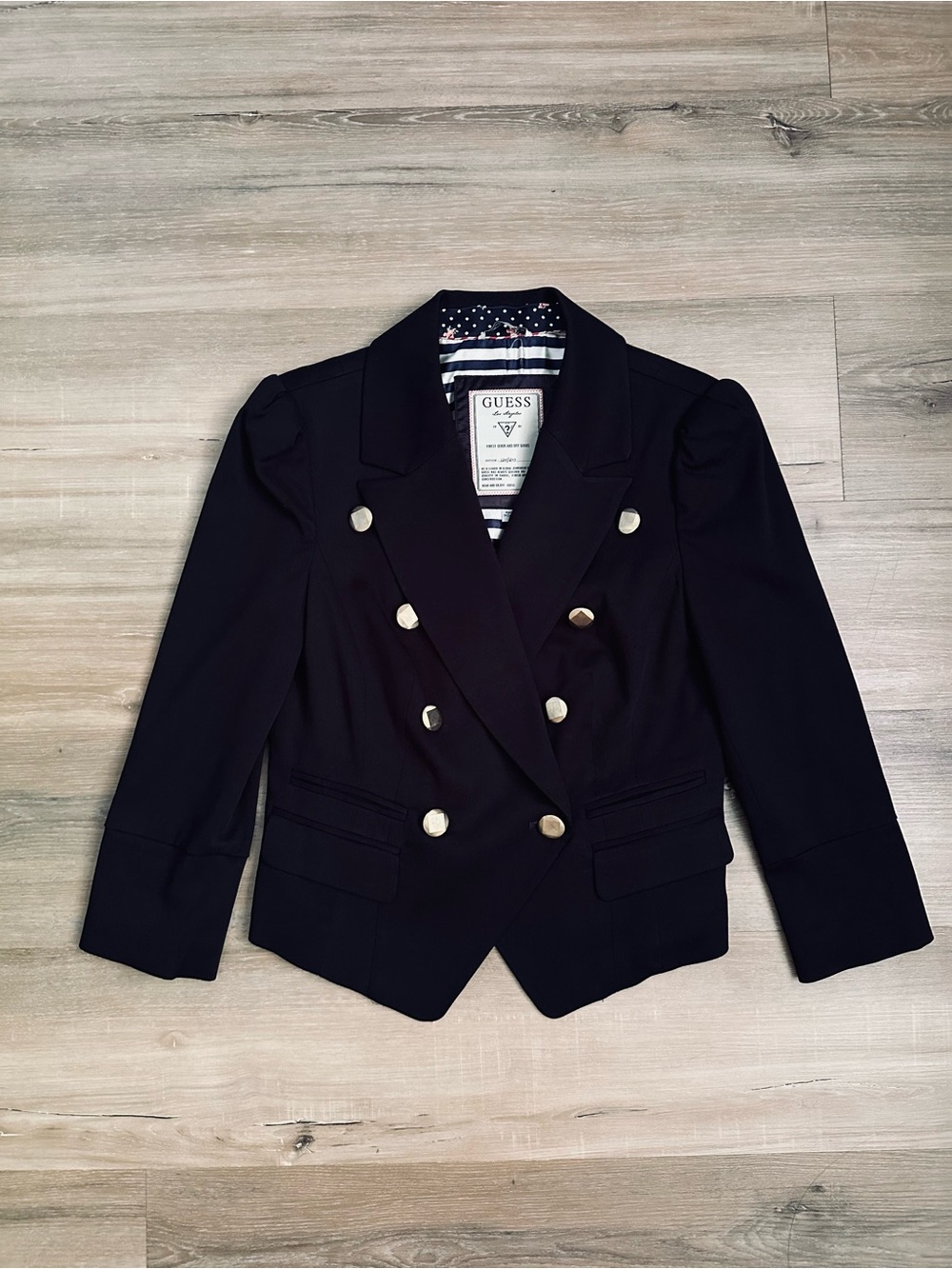 GUESS Navy Nautical Double-Breasted Blazer Gold Buttons
